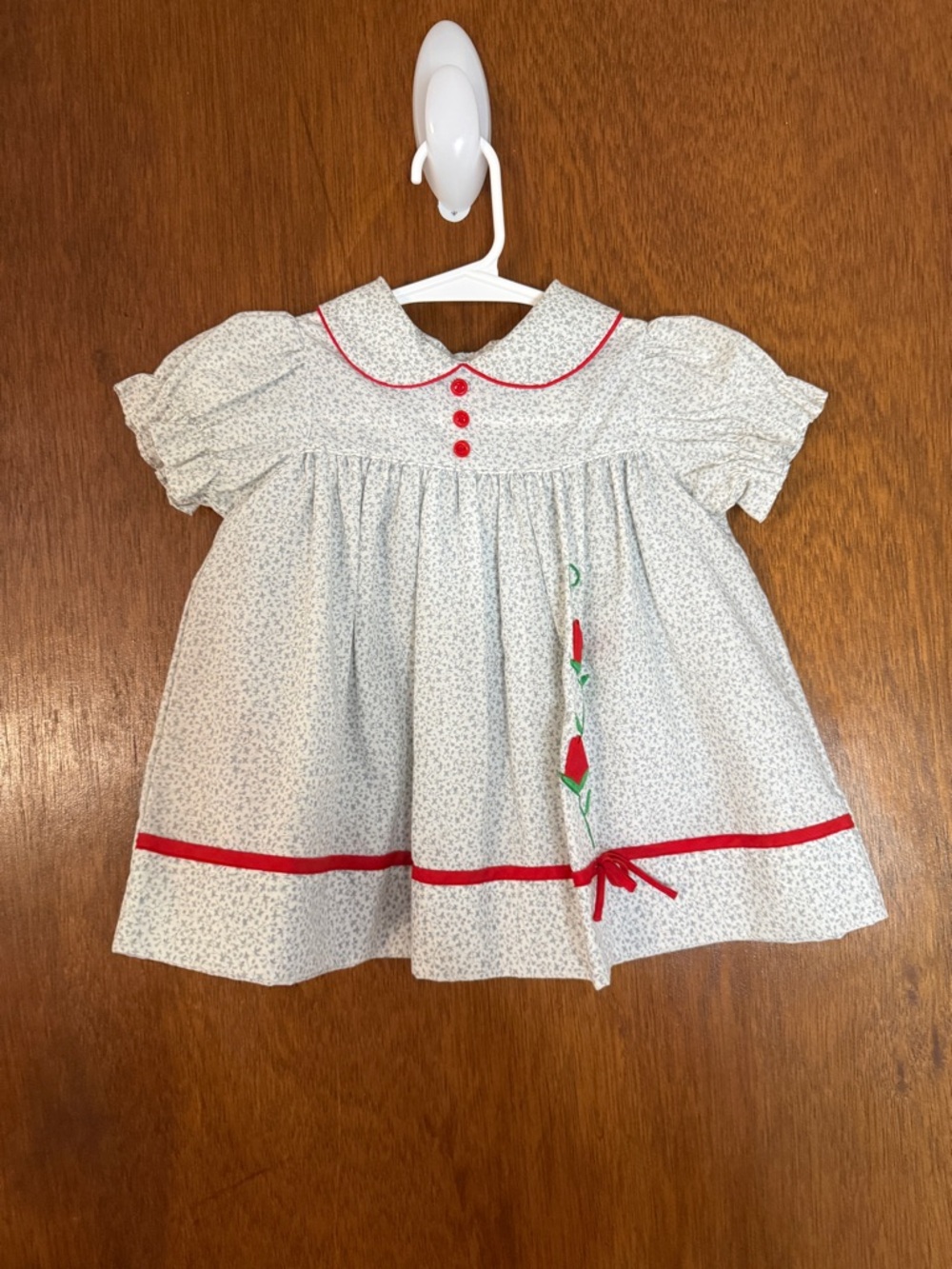Vintage Baby Togs 9M Gray Floral Print Dress with Red Roses Decals